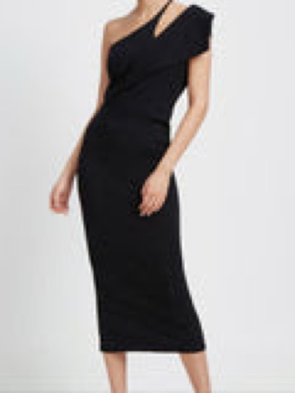 Marcella NYC One-Shoulder Black Midi Dress